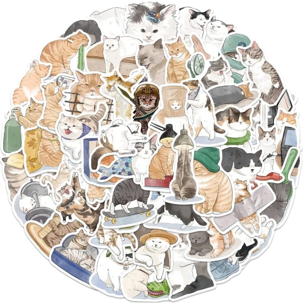 53 st Söta tecknade kattklistermärken för barn, Kawaii djurkattungedekaler Vattentäta vinyltelefonskateboard för bärbara datorer Estetiska klistermärken