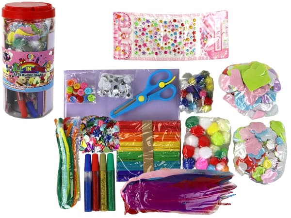Craft set for children DIY pot with glitter, feathers, pompoms & decorations