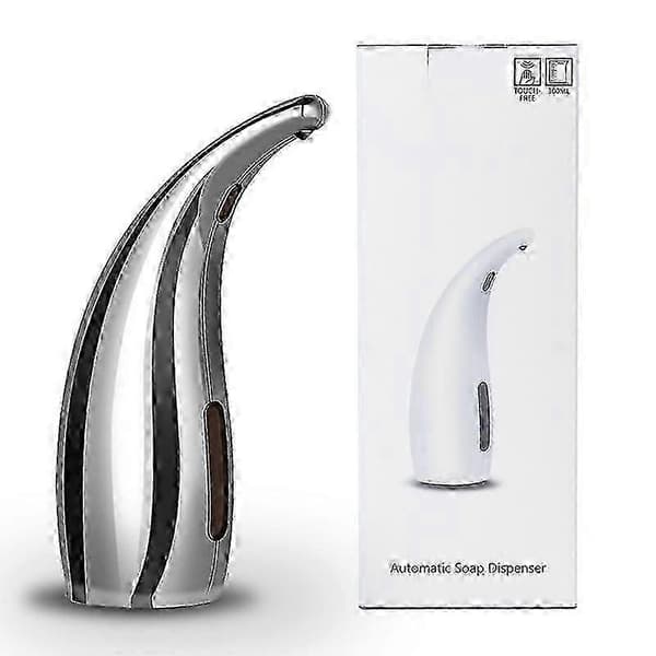 Automatisk sæbedispenser, sæbedispenser til køkkenvask og badeværelse, berøringsfri flydende sæbedispenser, sølv, 300 ml