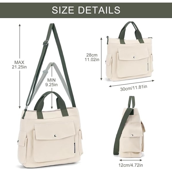 Canvas Tote Bag för kvinnor 14 tum Stor Crossbody Tote Bag med Multi Pockets Canvas Crossbody Bag Top Handle Axelväska Arbets Tote Bags