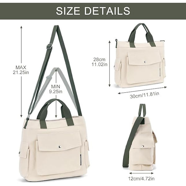 Naisten kangaskassi 14 tuuman suuri crossbody-kassi, jossa on useita taskuja, kangaskassi, olkalaukku, työlaukut