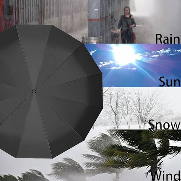 Maibar paraply vindtæt stærk kompakt 24 ribber vandtæt paraply foldbar rejseparaply vindtæt parasol til mænd og kvinder Obsidian Black