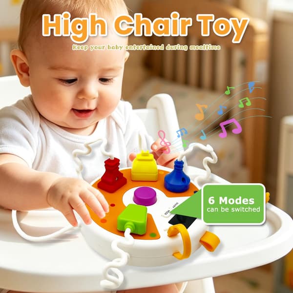Montessori Plug Busy Board for småbarn 3, Babysensorisk leke med 6 formplugger, lys og lyd, reiseleke for bilfly, pedagogisk