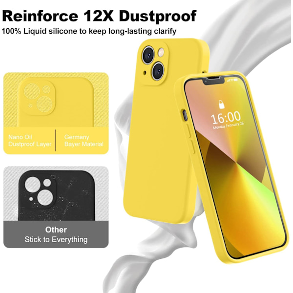 Kompatibelt med iPhone 13-fodral, premium silikon uppgraderat [kameraskydd] [2 skärmskydd] [mjukt anti-scratch mikrofiberfoder] telefonfodral