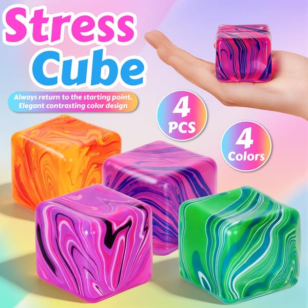 4 stk. Stress Cube Squishies Fidget Legetøj, 2 tommer isterning klemmelegetøj