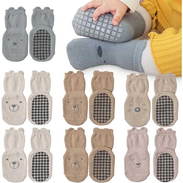 7-pack halkfria babysockor, söta bomullssockor för pojkar och flickor, med halkfritt grepp och bedårande design, mjuka och bekväma. 3-5 years old
