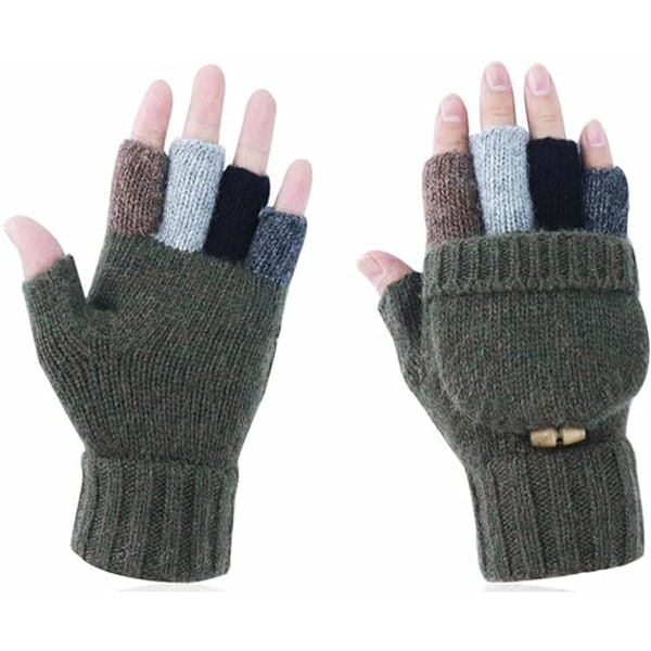 Vintervarma stickade fingerlösa handskar Cabriolet ullhandskar med cover för kvinnor och män