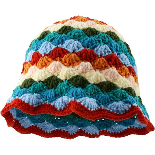Heklet bøttehatt for kvinner - Trendy strikket blomsterhatt, søt boho blomster, håndlaget beanie, mote, utendørs boho cloche, reise