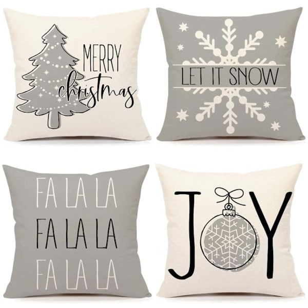 Jul Kasta Kuddfodral 18 x 18 Tum Set om 4 Vinter Dekor Kuddfodral Bondgård Snögubbe Jultomten Kuddfodral God Jul