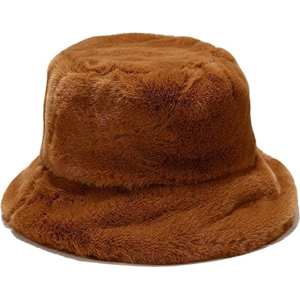 Vinter Faux Fur Bucket Hat Fluffig Varm Mössa för Kvinnor Män