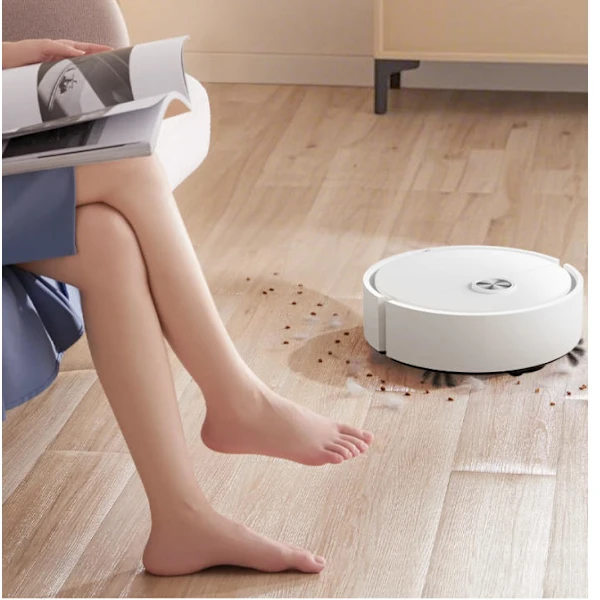 Rechargeable Mini Robot Vacuum Cleaner with Mop, Compact Floor Cleaning Machine White White