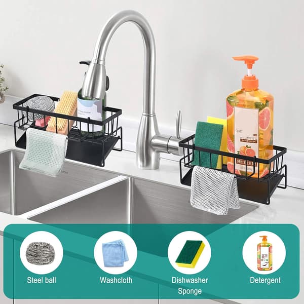 Dish rack for kitchen counter, stainless steel sink organizer, sink storage rack with automatic drain tray, suitable for pre-washing