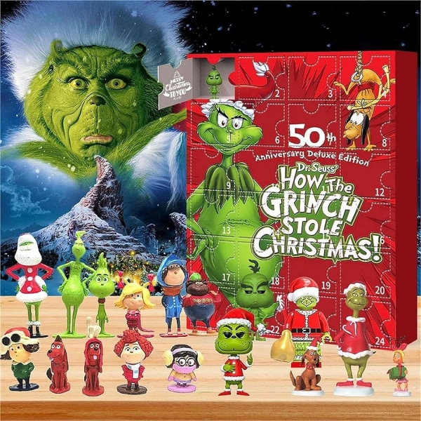 Julekalender 2023, adventskalender, adventskalender for barn, med 24 stk Grinch julefigurer for barn julegavefest