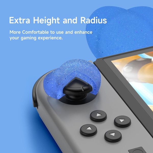 Peukalotyyny Nintendo Switchille, söpöt joystick-suojakupit 3D-kuviolla, pehmeät ja ihastuttavat silikoniset analogiset 4 kpl:n sarja Switch/OLED/Lite-laitteille, sininen ja vaaleanpunainen sydän