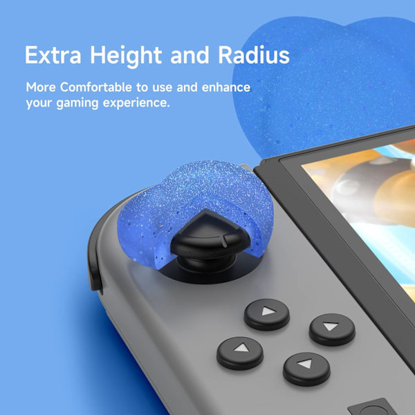 Tumgreppskåpor för Nintendo Switch, söta joystick-skydd med 3D-mönster, mjukt och bedårande silikon, analogt 4-delars kit för Switch/OLED/Lite, blått och rosa hjärta