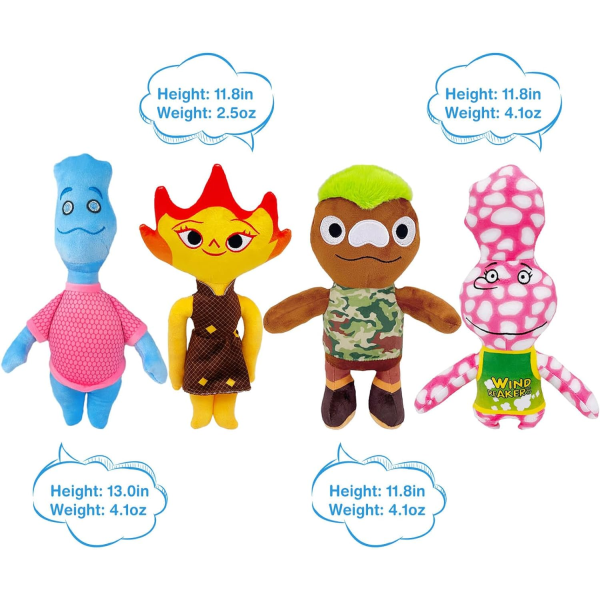 Elemental Plyschleksak, Ember Wade Mjuk Plyschfigur Docka för Elemental Fans, Plyschdockor Presenter till Barn Vänner Pojkar Flickor (4PCS)