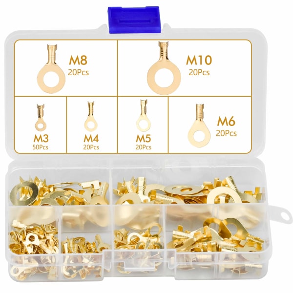 150 stk. M3 M4 M5 M6 M8 M10 Kobber Ring Terminal Sæt Usorteret Sæt Ikke-Isolerede Kobber Ring Terminaler Åben Tønde Wire Crimp Stik Kit