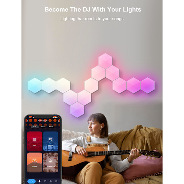 E-sport atmosfærelampe, smart graffiti WIFI-lampe, kvantelampe med fjernkontroll, lydinnspilling, sammenføyning, DIY vegglampe Bluetooth APP-3 pack
