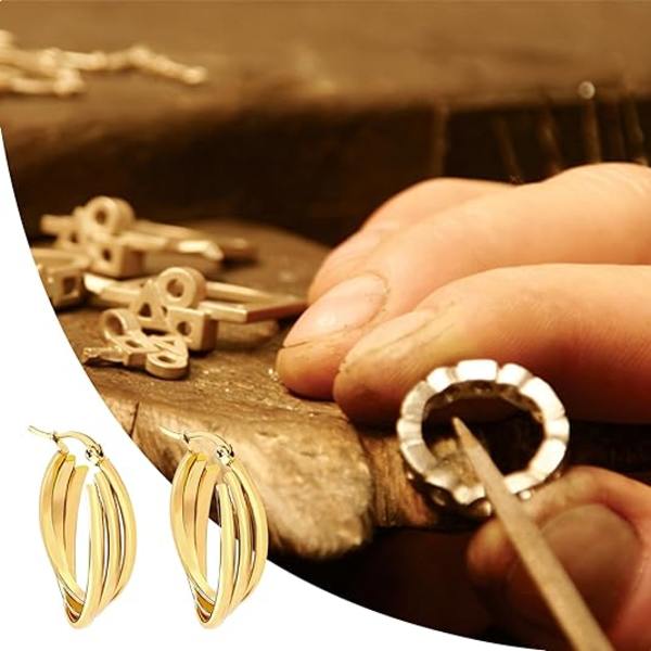 Guld handgjorda kedje spänne dam örhängen, allergivänliga och olika stilar, perfekta för födelsedagsfester, jul och presentgivning (Strip ring)