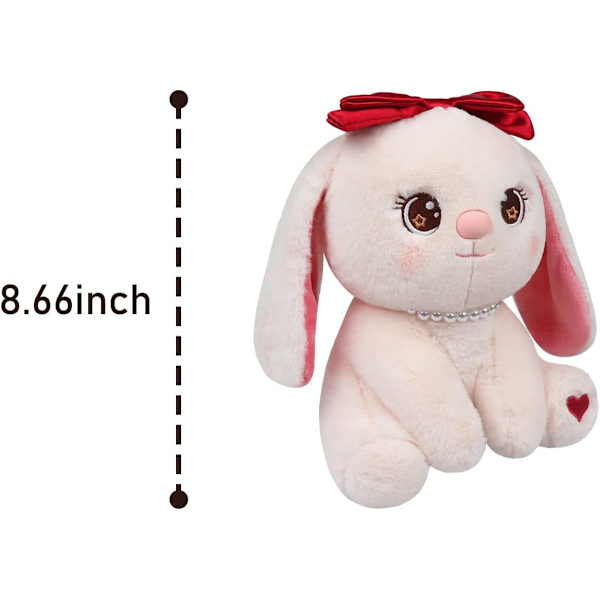 Söt kaninplyschleksak, Kawaii kanin gosedjur plyschkudde med rosett mjuk plyschdocka presenter till pojkar flickor rosa (8,66\")