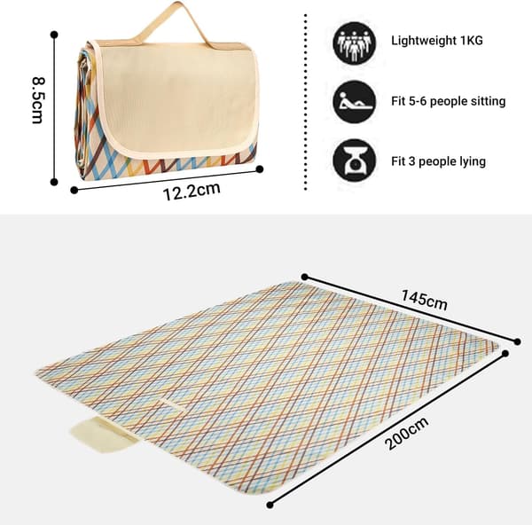 Picnic Blanket Extra Large 203x152 cm Waterproof Foldable Beach Picnic Blanket (Khaki Argyle)