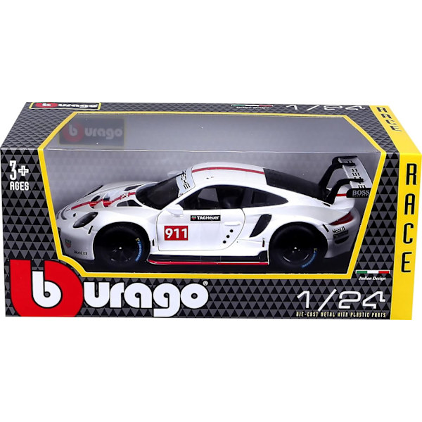 B18-28013 Porsche 911 RSR GT 1:24 skala trykstøbt samlebil, assorterede designs og farver