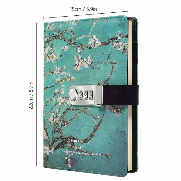 Stjärndagbok med lås, A5 PU läderjournal med kombinationslås Digitalt lösenord Notebook Kombinationslåsning Journal Dagbok (Stjärnig 6)