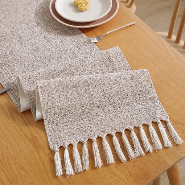 Rustik efterårsbordløber med kvaster, Boho Farmhouse Thanksgiving bordløbere 72 tommer lang, bryllup og spisebord dekoration, 13x72 tommer