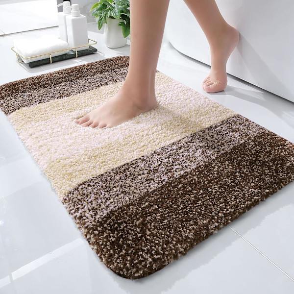 Luksuriøs Badeværelsesmåtte 20x30, Ekstra Blød og Absorberende Mikrofiber Bademåtte, Skridsikker Plysset Shaggy Badetæppe