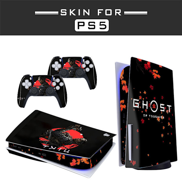 Adhesive Skin - Kompatibel med PS5-deksel for å tilpasse konsollen - Fjernet vinylfilm - Matt Satin HD-kvalitet (Disk, Ghost of Tsushima05）