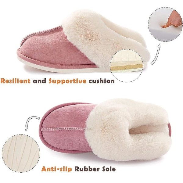 Hussko til kvinder og mænd, Fuzzy Fluffy Memory Foam Slip-on Hjemmesko Anti-Skridsikker Super Varme (Størrelse: 7-8)