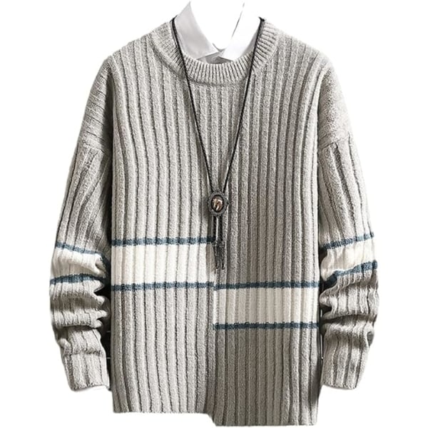 Vinter tjock varm herr tröjor tröja herr kläder besättning hals pullover tröjor grå（Storlek：L）
