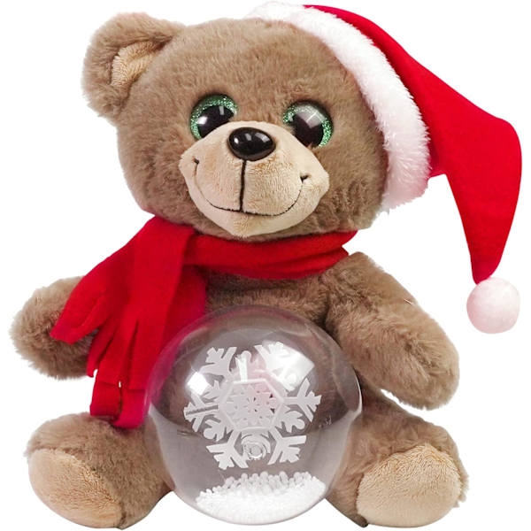 10'' Julebamse Plysdyr, LED Lys Glød Musikalsk Syngende Bamse Plys Legetøj med Snebolde, Fødselsdagsfestivaler Gaver (Brun)