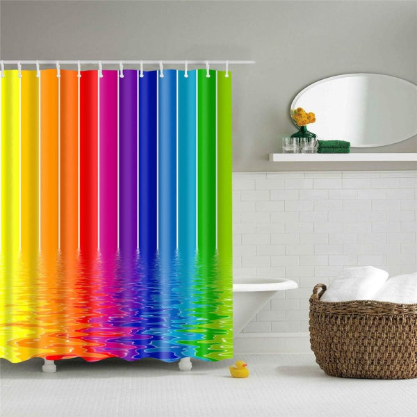 Shower Curtain for Bathroom with 12 Hooks Washable Polyester Fabric Bath Curtains 3D Shower Curtain Waterproof Resistant Quick Dry (180x200cm,Rainbow)