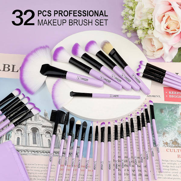 Meikkisiveltimet, VANDER Professional 32 kpl Meikkisiveltimen sarja, Meikkisiveltimet Sarja Meikkivoide Blending Kosmeettinen Siveltimen Sarja Kit, Violetti