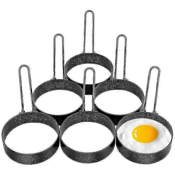 6-pakning eggering, runde eggekokerringer i rustfritt stål, non-stick stekepanneformer - L