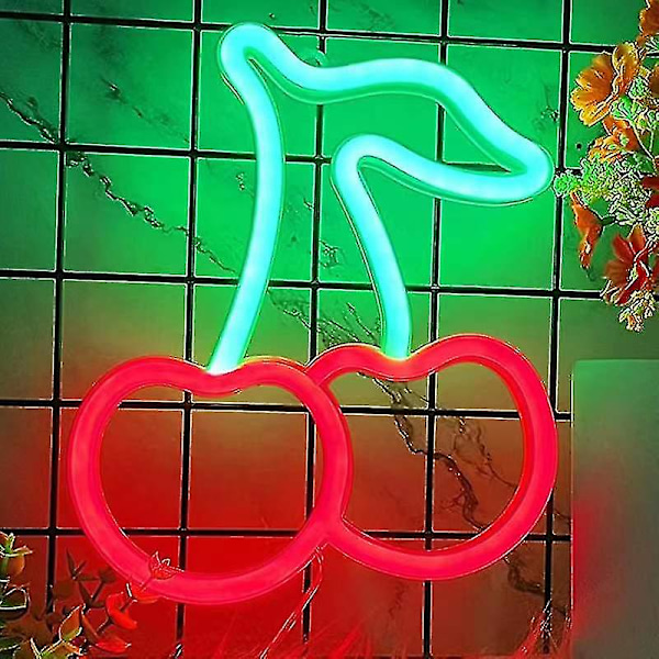 Körsbärs Neonljusskylt, LED Neonljus Vägglampa Väggdekor, Batteri- eller USB-driven Ljusskylt för Sovrum, Barnrum, Vardagsrum, Bar, Fest, Jul Red