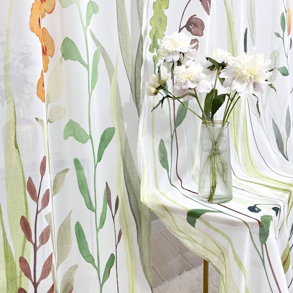 Blomster sommerfugl gardiner til stue 63 tommer (ca. 160 cm) lang 2-delt sett elegant gul floral