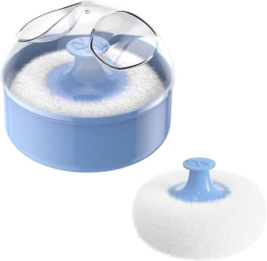 Pudderboks - Pudderbørste - Kroppspudder med pudderboks - Tom blå pudderboks - Tom plast med puff - Bærbart kroppspudder - Støvpudder