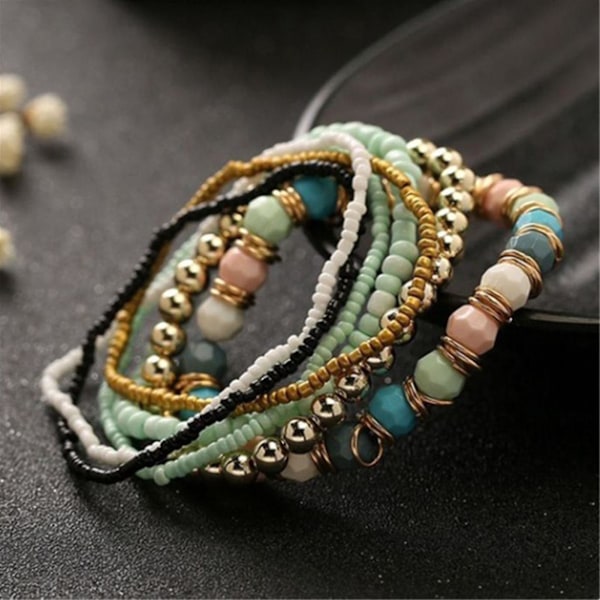 Zmd 7 stk./sæt Kvinder Boho Boheme Mix Stil Multilags Elastiske Perlearmbånd Til Banketfest Pink