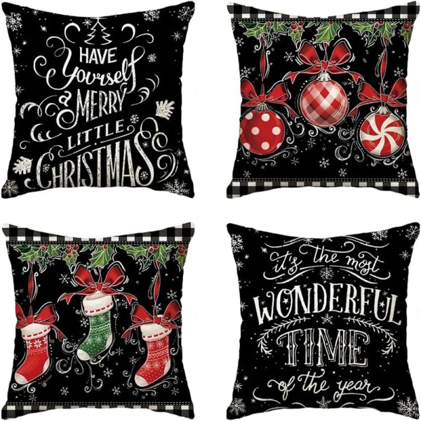 colorlife Julehilsen Julenissen Snømann Pynteputer, 18 x 18 Tommer Vinterferie Pyntetrekk Dekorasjon for Sofa Sofa Sett med 4