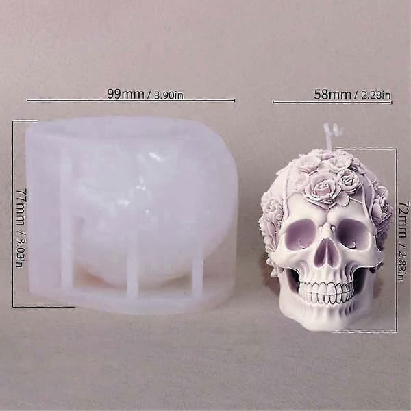 Rose Skull Stearinlysform DIY Sjokoladekake Håndlaget Halloween Dekorform C White