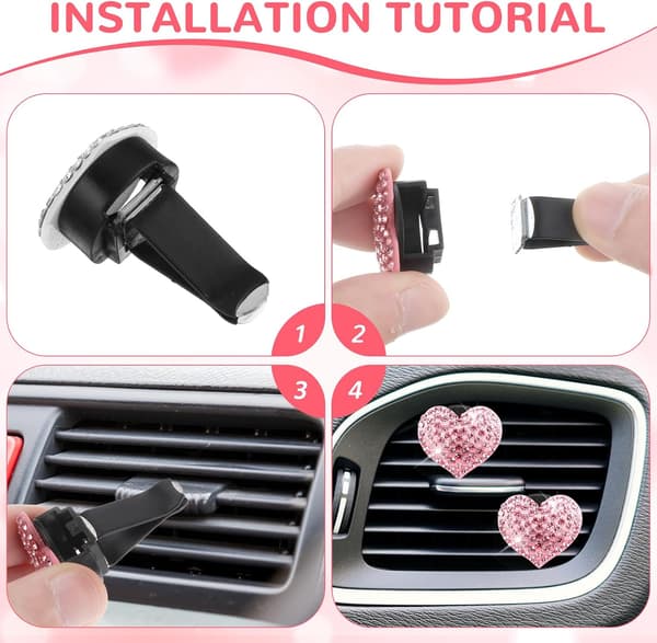 4-pack bil luftfräschare ventilklämmor, glittrande hjärtformade bil diffuser ventilklämmor, kristall strass...