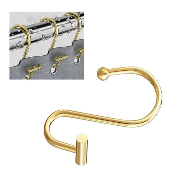 Set med 12 praktiska duschdraperiringar Dekorativ metallkrok med ihåliga sfärdesigner för badrumsfoder Guld Gold