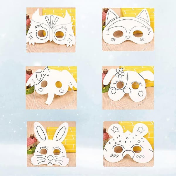24 stk. dyremaske blank DIY-håndværk til børn hvide papirmasker sæt