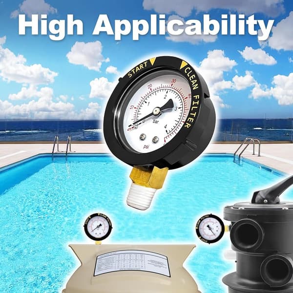 190058 trykmåler 0-60 PSI, vandtryksmåler til start og filtrering med 1/4 NPT gulvmontering til pool