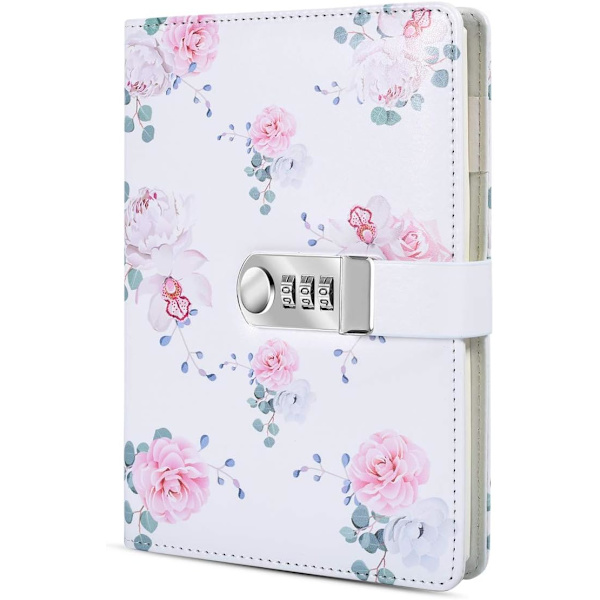 A5 Kreativ Kodeordslås Dagbog, PU Læder Journal med Kombinationslås Kodeord Notebook Låsning Personlig Dagbog (Stil 2)