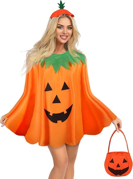 Halloween Græskar Kostume Sæt til Voksne - Græskar Poncho med Tilbehør