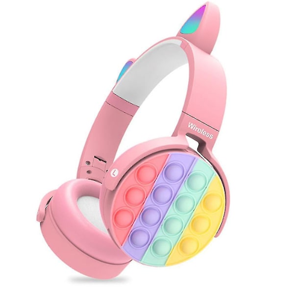 Bluetooth-hörlurar med pop-bubblor, silikon-pop-fidget-leksak rosa