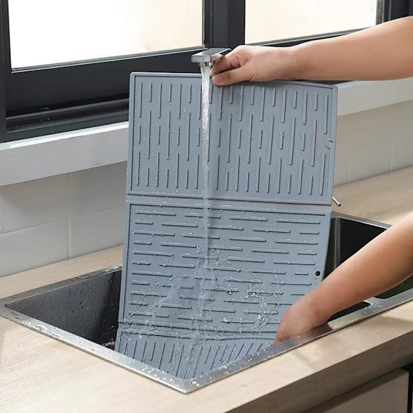 24\"x 13\" Erittäin suuri taitettava astiankuivausalusta, lämmönkestävä silikonialusta keittiötasolle (musta)